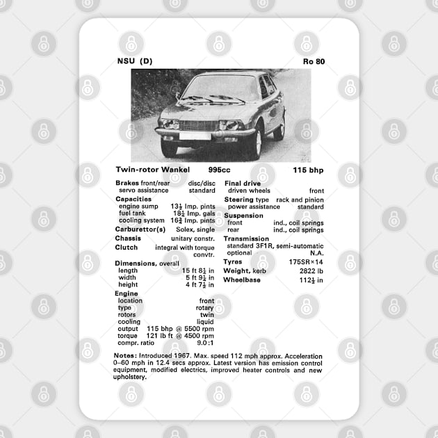 NSU Ro80 - technical data Magnet by Throwback Motors